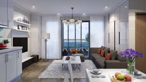 Phối cảnh nội thất phòng khách hiện đại, tinh tế.