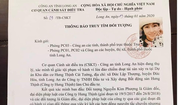 Thông báo truy tìm đối tượng có dấu hiệu lừa đảo của Công an tỉnh Long An.