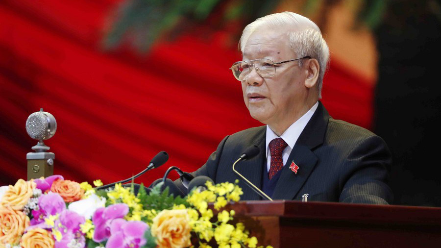 Tổng bí thư, Chủ tịch nước Nguyễn Phú Trọng phát biểu tại Đại hội 13 ngày 26/1/2021 - Ảnh: Xinhua
