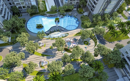 Khu Sapphire có thiết kế chủ đạo là màu xanh, nhẹ nhàng và tinh tế như một khu nghỉ dưỡng cao cấp.