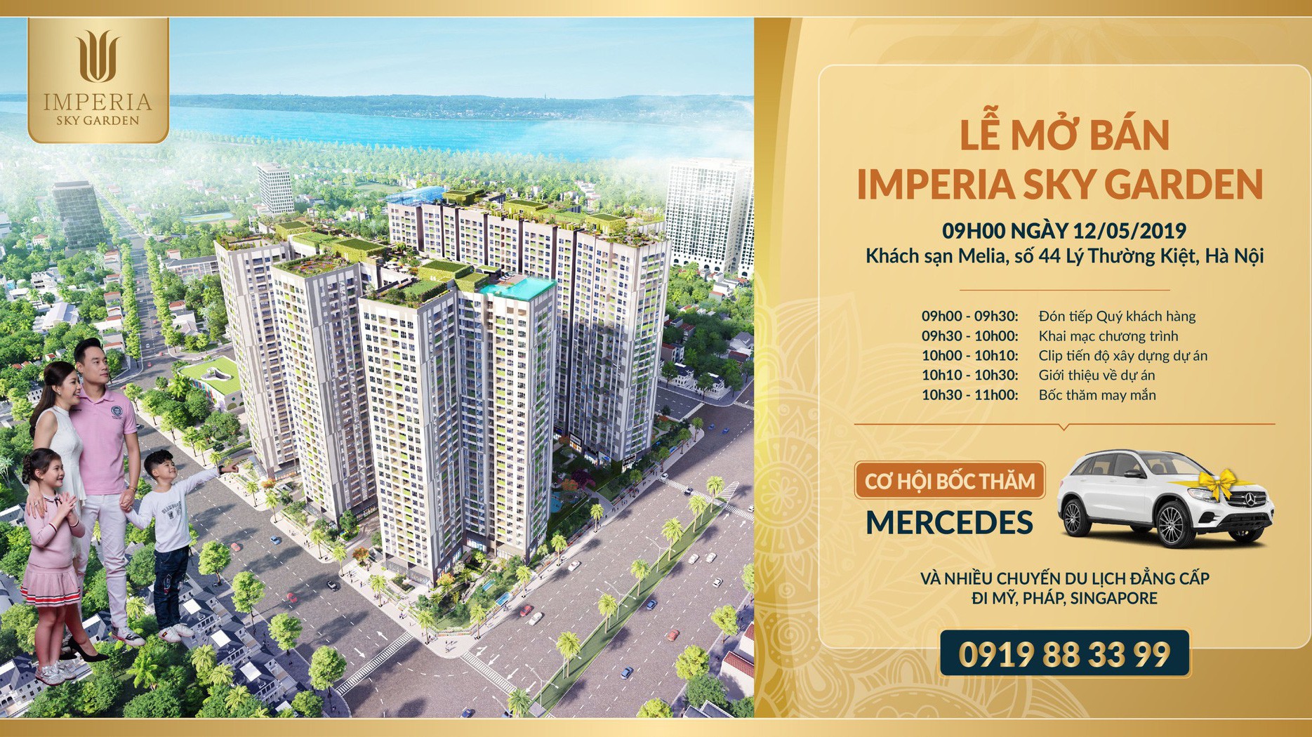 Các khách hàng đặt mua căn hộ tại dự án Imperia Sky Garden có cơ hội sở hữu 01 xe Mercedes sang trọng cùng các giải thưởng giá trị khác.