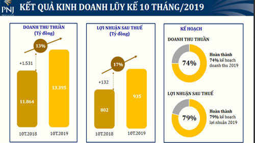 Biểu đồ kết quả kinh doanh 10 tháng đầu năm 2019 của PNJ.