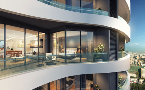 Tòa tháp Promenade được thiết kế theo phong cách kiến trúc "gợn sóng", nhờ đó từng căn hộ luôn có đầy đủ ánh sáng tự nhiên và luôn thoáng mát.