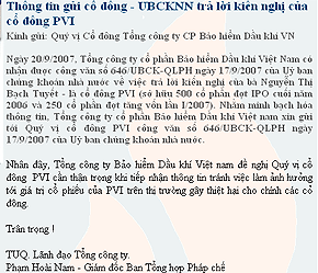PVI khuyến nghị cổ đông cần thận trọng khi tiếp nhận thông tin.