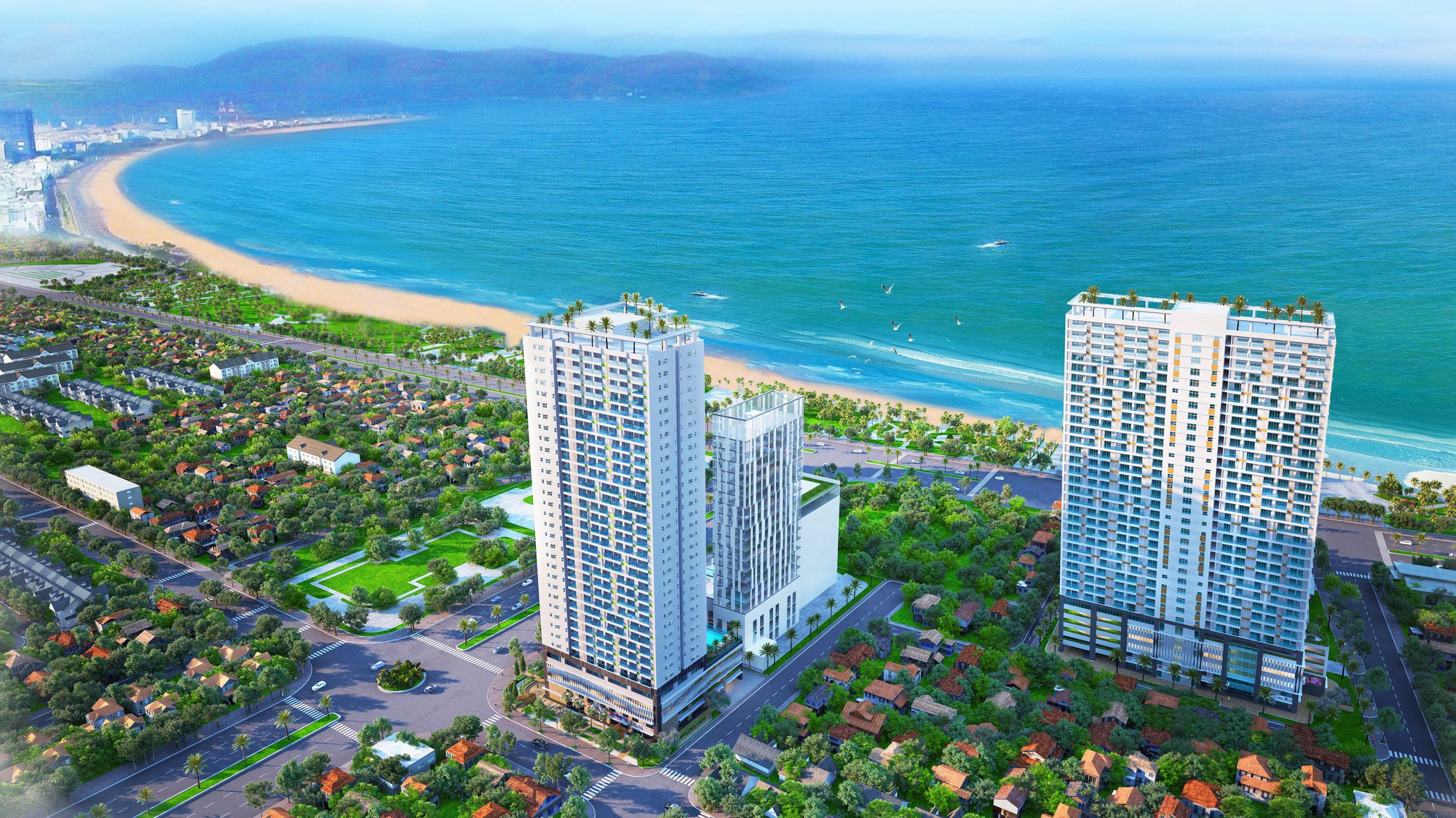 Quy Nhon Melody gồm 2 block cao 35 tầng, sở hữu 3 mặt tiền đường Nguyễn Trung Tín - Chương Dương - An Dương Vương.