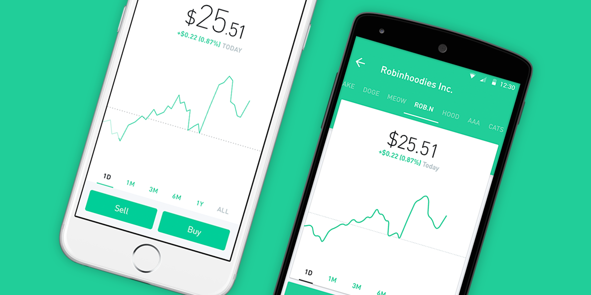 Phần mềm giao dịch chứng khoán của Robinhood.<br>