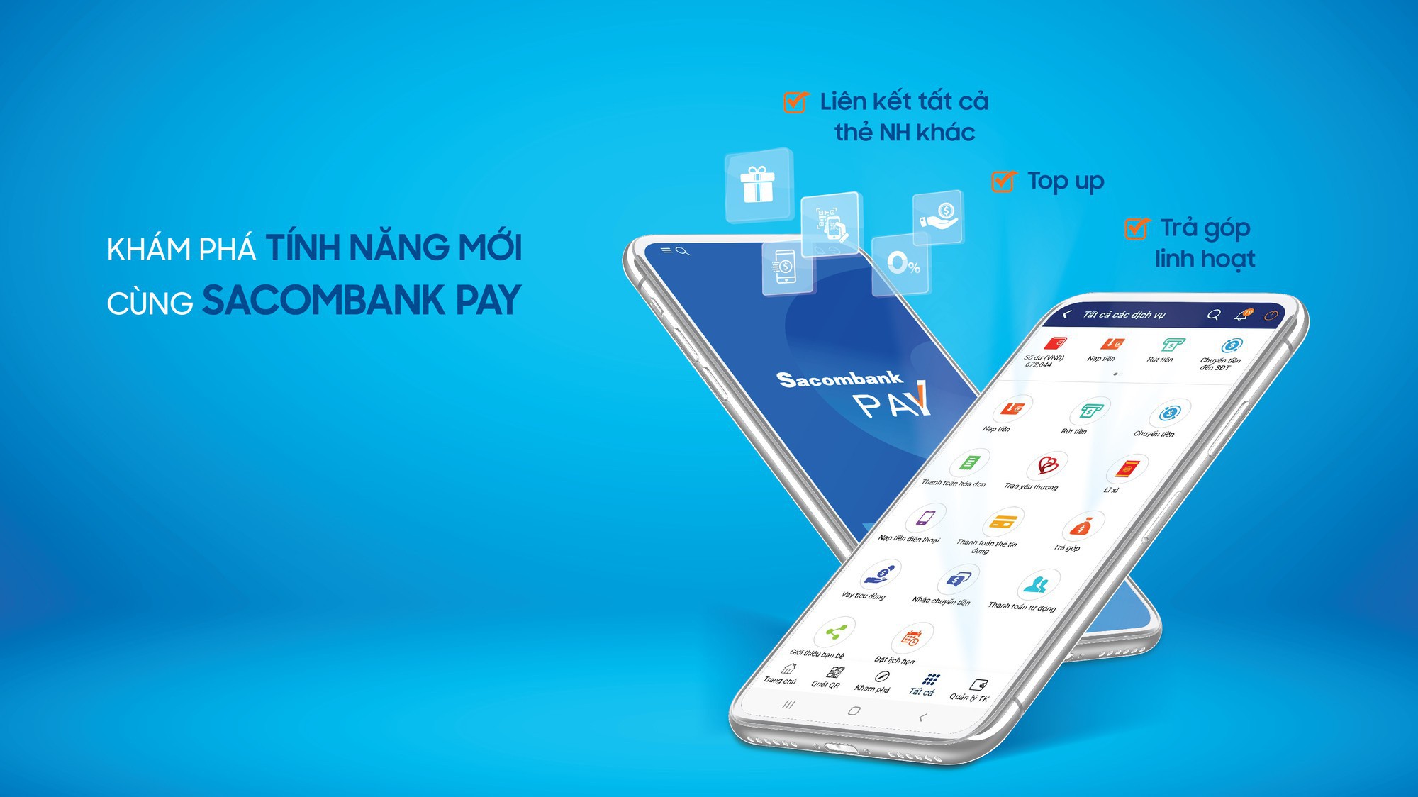 Từ ngày 31/5/2019, khi thực hiện liên kết thẻ nội địa của ngân hàng khác, mỗi khách hàng sẽ được tặng ngay 50.000 đồng vào tài khoản Sacombank Pay.