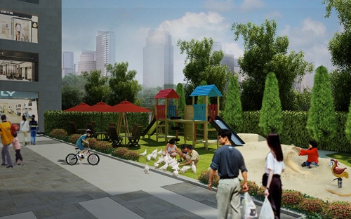 Bên ngoài công trình được bố trí sân vườn, cây xanh, đường đi rộng rãi, thông thoáng, hạn chế tiếng ồn.