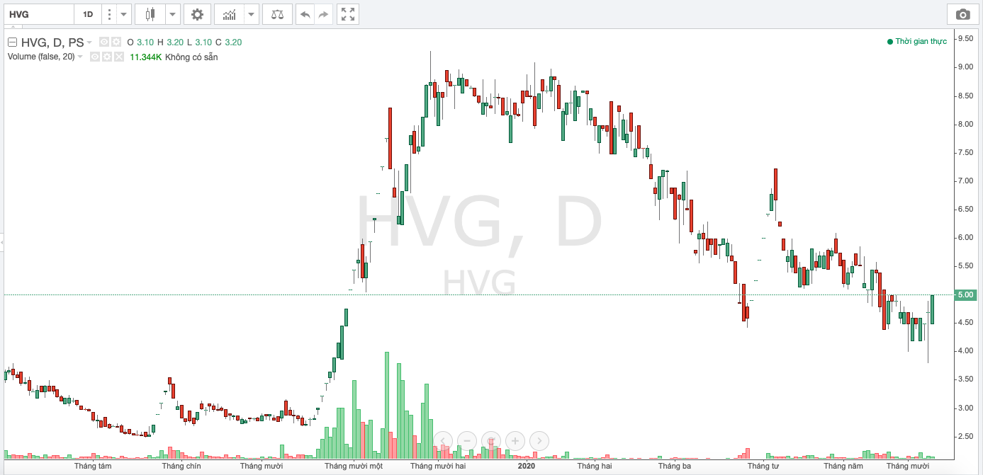 Diễn biến gia cổ phiếu HVG.