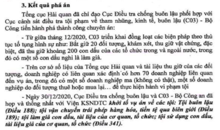Nội dung trong báo cáo của Tổng cục Hải quan gửi Bộ Tài chính.