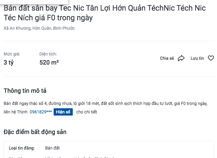 Đất tại An Khương được rao bán rầm rộ trên mạng.