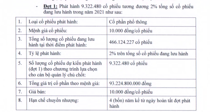 Hơn 10 triệu cổ phiếu ESOP được phát hành chia làm 2 đợt.