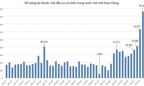 Hơn 86.100 tài khoản chứng khoán mới nhảy vào thị trường đúng đỉnh tháng 1