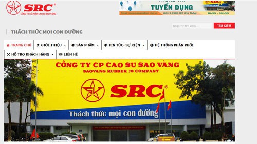 Trang web của Công ty Cổ phần Cao su Sao Vàng (SRC).
