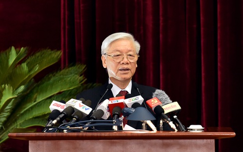 Tổng bí thư Nguyễn Phú Trọng phát biểu khai mạc hội nghị Trung ương 5 - Ảnh: VGP.<br>