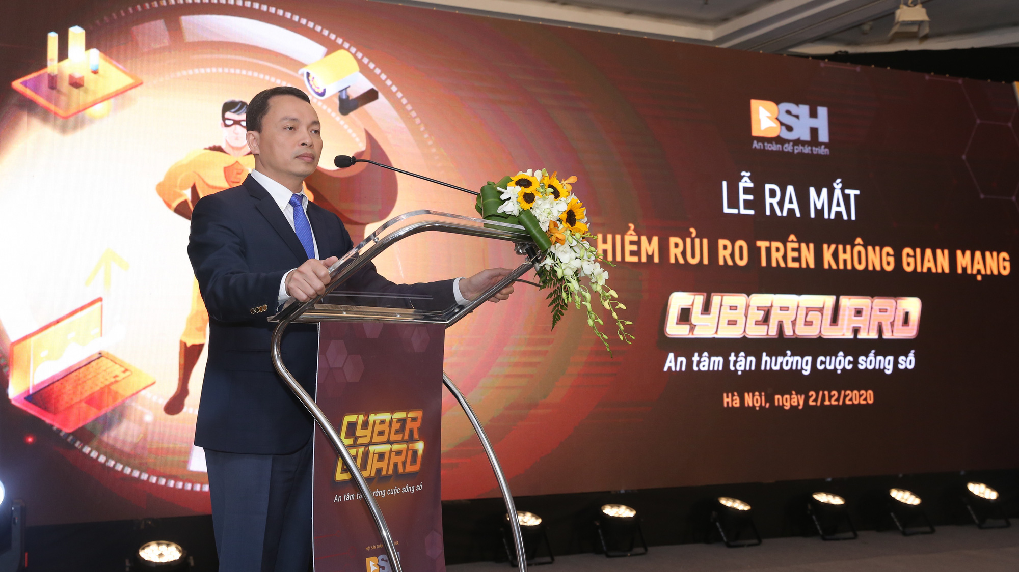 Ông Bùi Trung Kiên - Tổng giám đốc Bảo hiểm BSH phát biểu khai mạc buổi Lễ ra mắt sản phẩm Bảo hiểm CyberGuard.