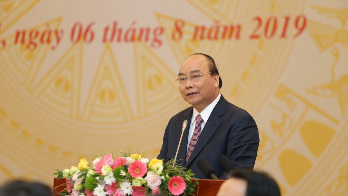 Thủ tướng Chính phủ Nguyễn Xuân Phúc tại hội nghị tổng kết năm học 2018 - 2019, sáng 6/8.