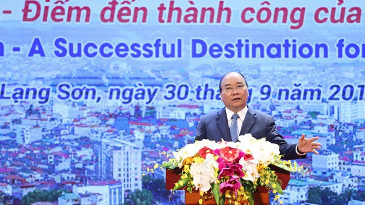 Thủ tướng Nguyễn Xuân Phúc phát biểu tại Hội nghị xúc tiến đầu tư tỉnh Lạng Sơn năm 2019 - Ảnh: Quang Phúc.