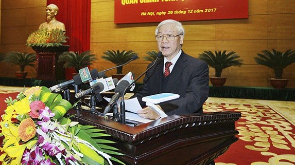 Tổng bí thư phát biểu tại hội nghị Quân chính toàn quân năm 2017.