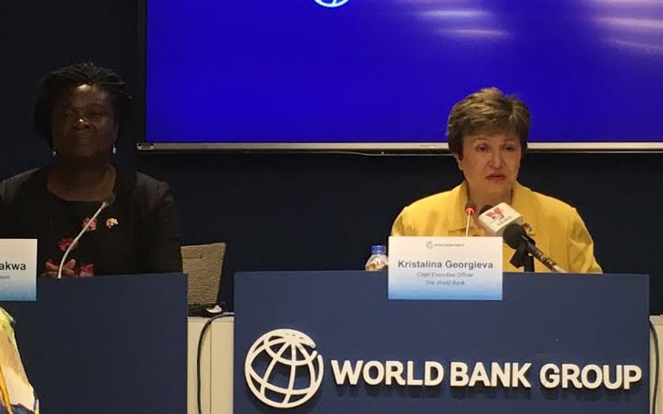 Tổng giám đốc Ngân hàng Thế giới (WB) bà Kristalina Georgieva tại buổi họp báo.<br>
