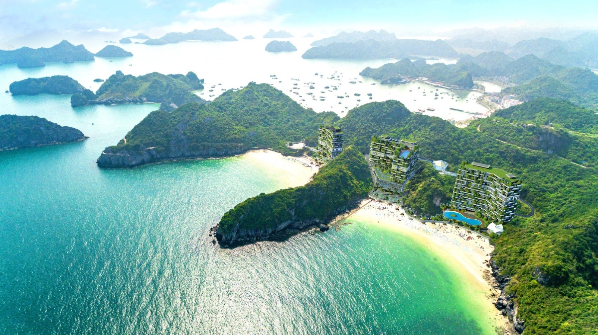 Phối cảnh tổng thể dự án Flamingo Cát Bà Beach Resort tại bãi biển Cát Cò 2, thị trấn Cát Bà.