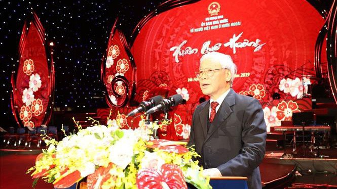 Tổng bí thư, Chủ tịch nước Nguyễn Phú Trọng phát biểu tại chương trình Xuân quê hương 2019.