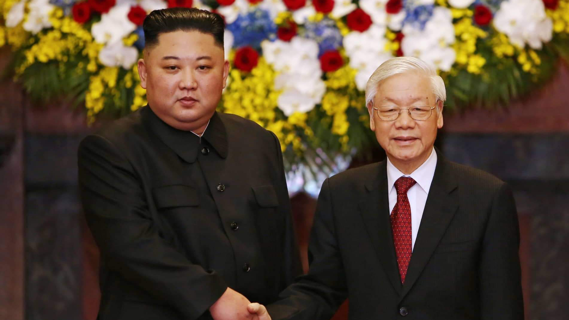 Tổng Bí thư, Chủ tịch nước Nguyễn Phú Trọng tiếp đón Chủ tịch Triều Tiên Kim Jong Un nhân chuyến thăm hữu nghị chính thức Việt Nam vào tháng 3/2019 - Ảnh: VGP