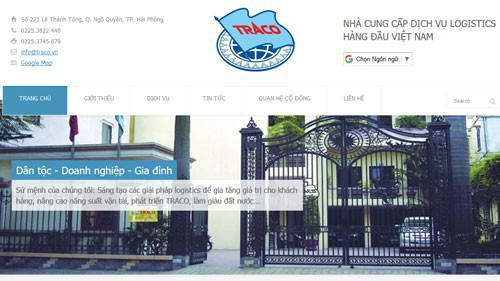 Trang web của Công ty cổ phần Vận tải 1 Traco.