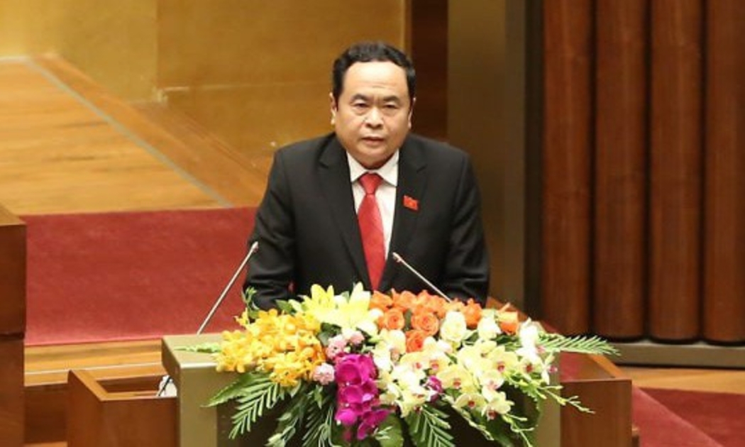 Chủ tịch Ủy ban Trung ương Mặt trận Tổ quốc Việt Nam Trần Thanh Mẫn trình bày báo cáo tổng hợp ý kiến cử tri.