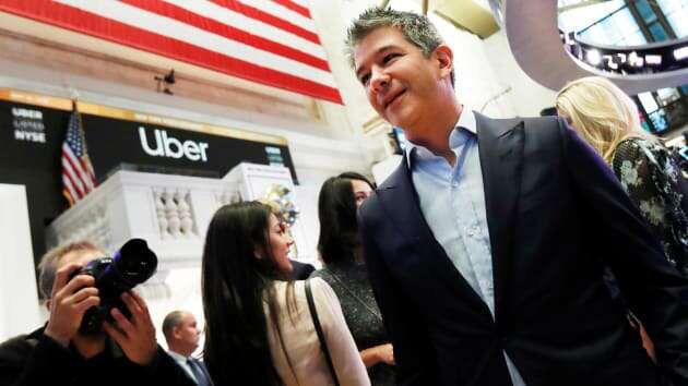 Người đồng sáng lập, cựu CEO Uber, Travis Kalanick, tại Sàn Chứng khoán New York khi Uber lên sàn vào ngày 10/5/2019 - Ảnh: Reuters.