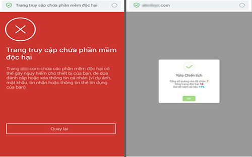 <font face="Arial, Verdana"><span style="font-size: 13.3333px;">Giao diện trang web có mã độc bị chặn bởi YOLO mini.</span></font>