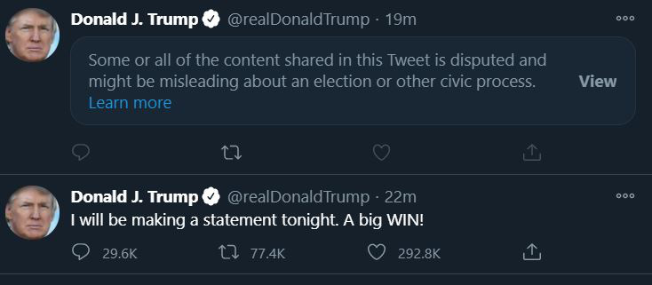 Dòng tweet của ông Trump bị Twitter đánh dấu.