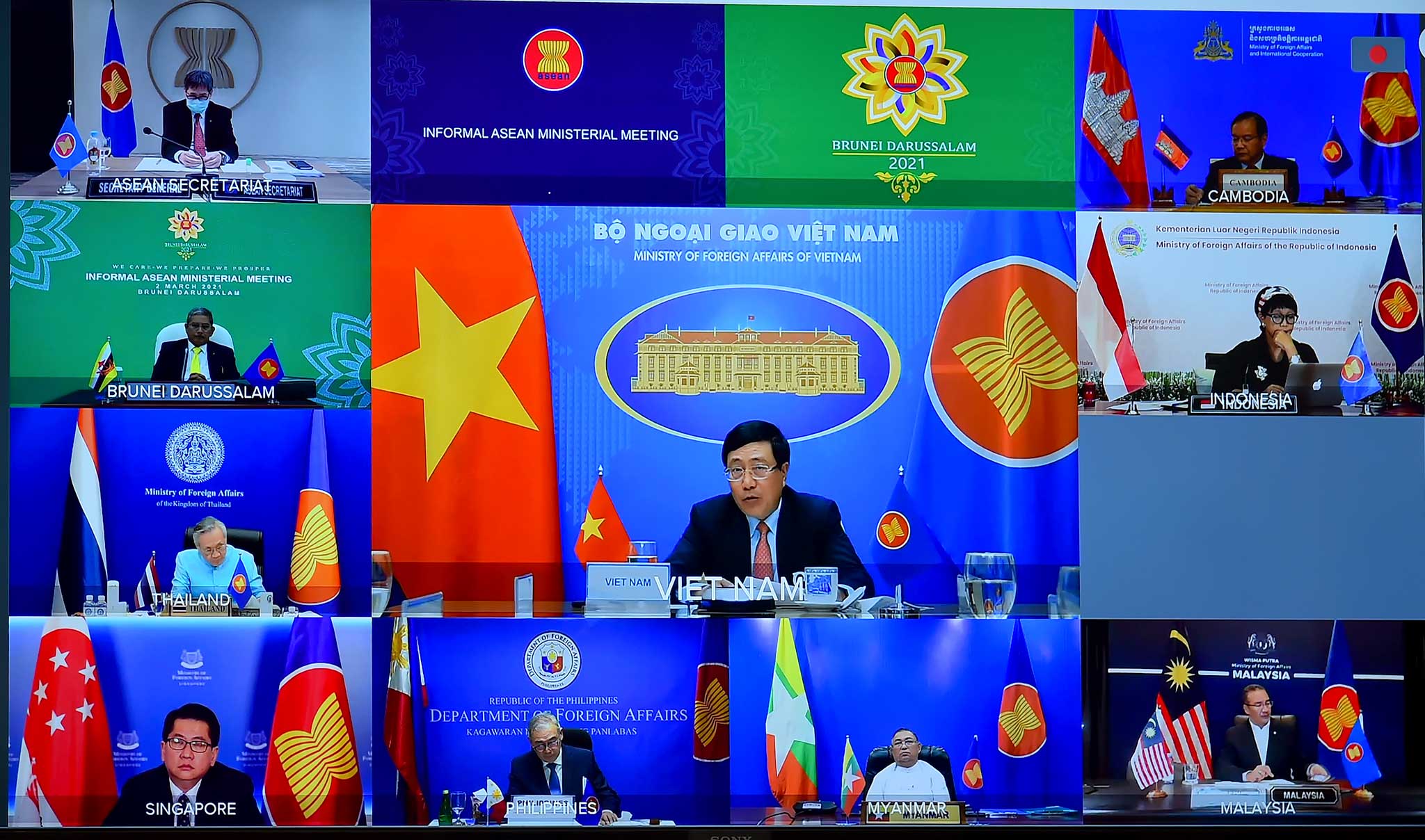 Hội nghị Bộ trưởng Ngoại giao ASEAN không chính thức được tổ chức trực tuyến ngày 2/3 - Ảnh: Bộ Ngoại giao