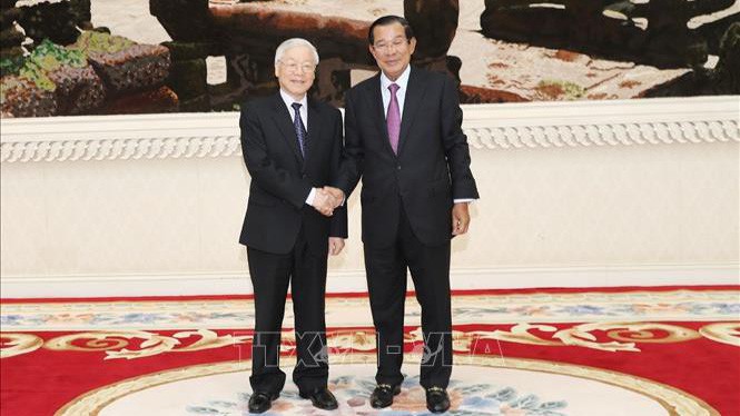 Thủ tướng Hun Sen bày tỏ vui mừng được đón Tổng Bí thư, Chủ tịch nước Nguyễn Phú Trọng thăm cấp Nhà nước Campuchia -  Ảnh: TTXVN