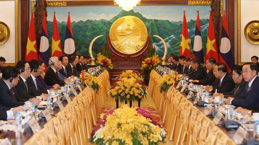 Tổng bí thư, Chủ tịch Lào Bounnhang Vorachith và Tổng bí thư, Chủ tịch nước Nguyễn Phú Trọng hội đàm tại Phủ Chủ tịch - Ảnh: TTXVN.