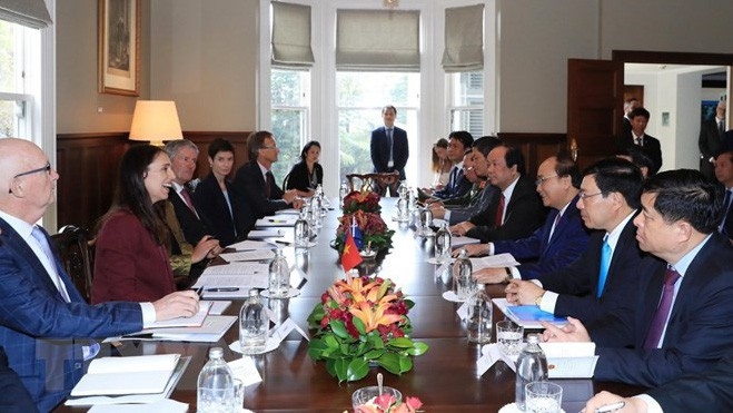 Thủ tướng Nguyễn Xuân Phúc và Thủ tướng New Zealand Jacinda Ardern hội đàm. 