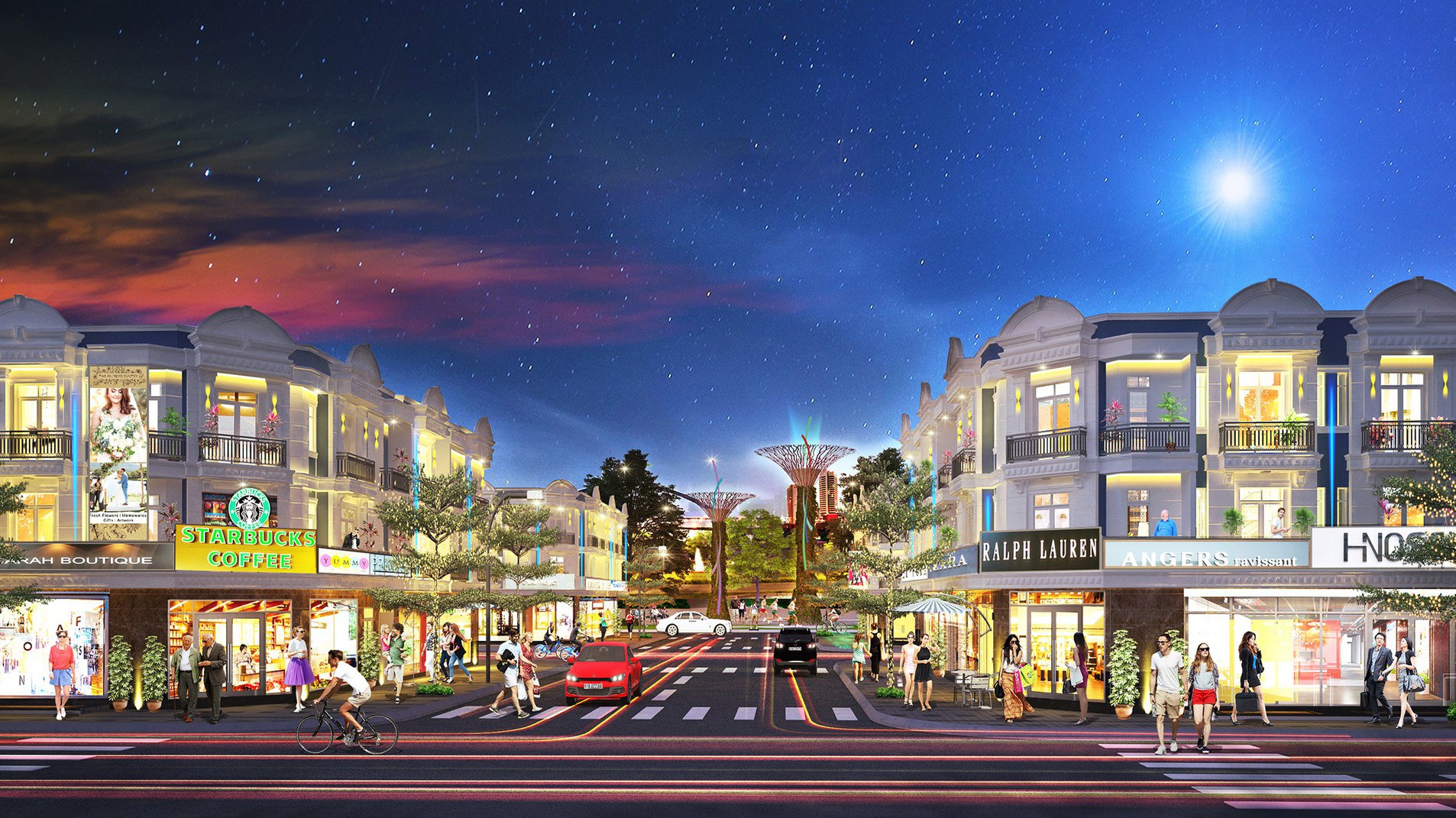 Phối cảnh dự án Uni Mall Center với những dãy shophouse sang trọng, đẳng cấp.