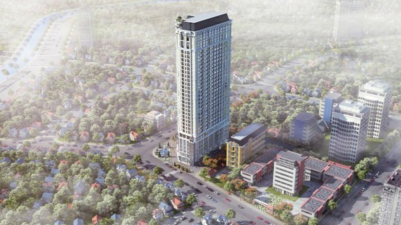 Hateco Laroma nổi bật trên trục giao thông Huỳnh Thúc Kháng nối dài.