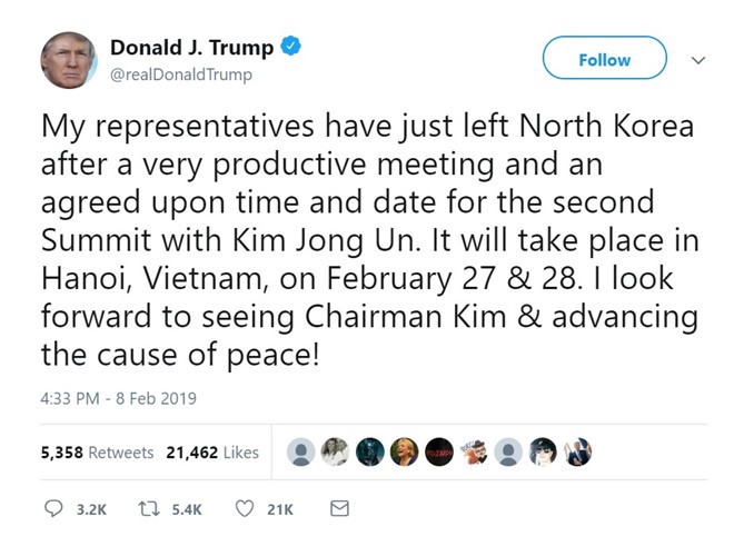 Thượng đỉnh Mỹ - Triều lần hai sẽ diễn ra tại Hà Nội - Ảnh 1.