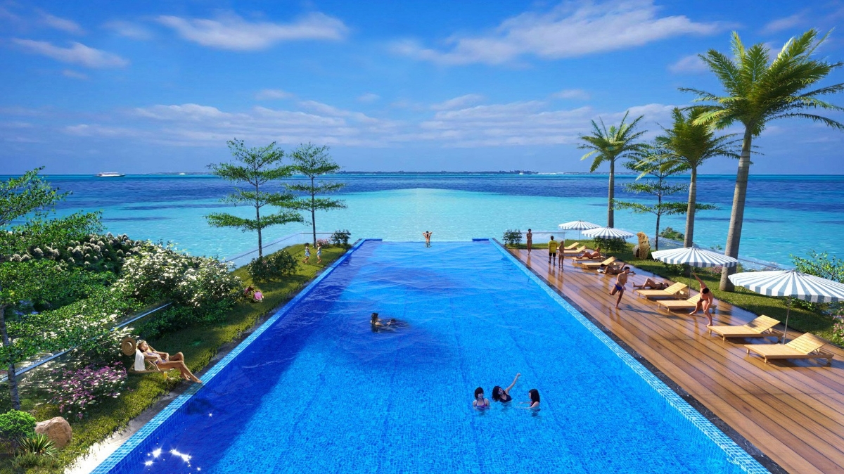 Bể bơi vô cực tại Flamingo Cát Bà Beach Resort nối liền trời và biển.