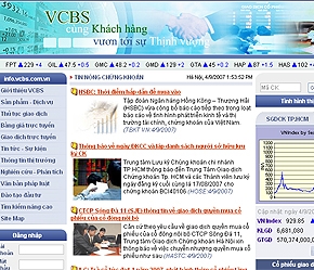 Giao diện công thông tin tài chính - chứng khoán của VCBS.