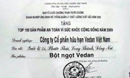 Thu hồi giấy chứng nhận sản phẩm an toàn của Vedan