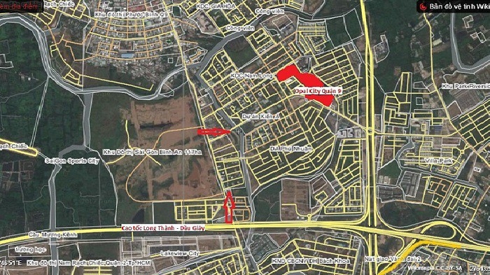 Phần bôi đỏ là vị trí lô đất phát triển dự án Thăng Long, tại Quận 9, Tp. Hồ Chí Minh