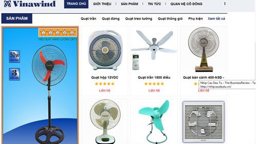 Trang web của Công ty Cổ phần Điện cơ Thống Nhất (Vinawind).