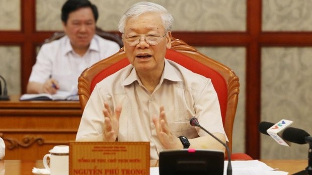 Tổng bí thư, Chủ tịch nước Nguyễn Phú Trọng phát biểu tại cuộc họp Bộ Chính trị - Ảnh: TTXVN.