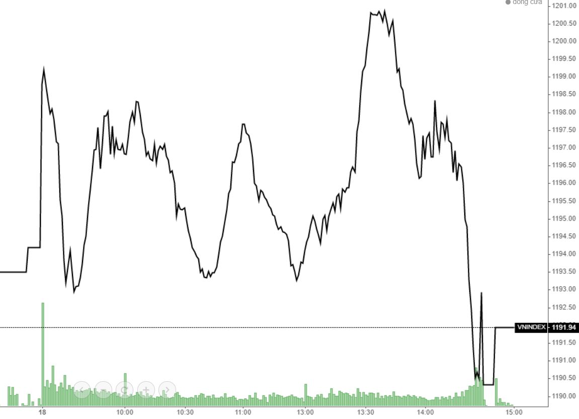 VN-Index khởi nghĩa trong nửa đầu phiên chiều, nhưng vừa chớm tới 1.200 điểm đã lao dốc trở lại do các blue-chips bị xả quá nhiều.
