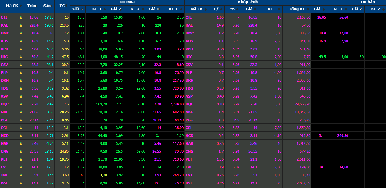 Các cổ phiếu nhỏ lại xuất hiện diễn biến tăng rất nóng hôm nay.