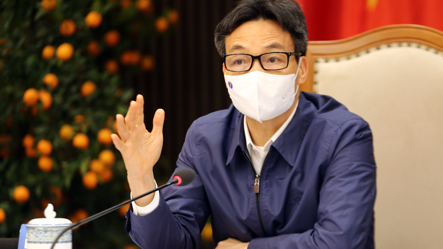 Phó thủ tướng Vũ Đức Đam tại cuộc họp trực tuyến với Tp.HCM chiều 10/2.  Ảnh - VGP/Đình Nam. 