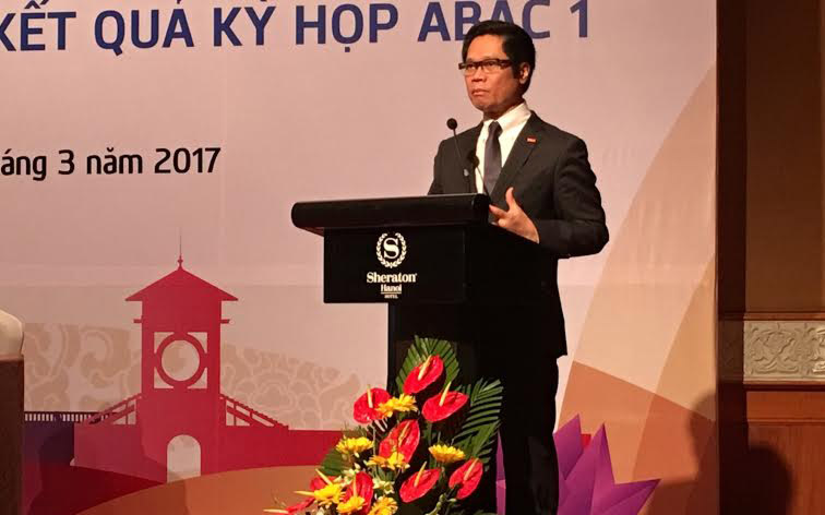 <div style="font-family: 'Times New Roman'; font-size: 15px;"><span style="font-size: 11pt;">Chủ tịch Phòng Thương mại và công nghiệp Việt Nam (VCCI) Vũ Tiến Lộc thông tin về &nbsp;hoạt động của doanh nghiệp trong năm APEC 2017</span></div><div><span style="font-size: 11pt;"><br></span></div>