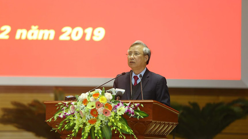 Thường trực Ban Bí thư Trần Quốc Vượng phát biểu tại Hội nghị toàn quốc đánh giá kết quả công tác tổ chức  xây dựng Đảng năm 2019
